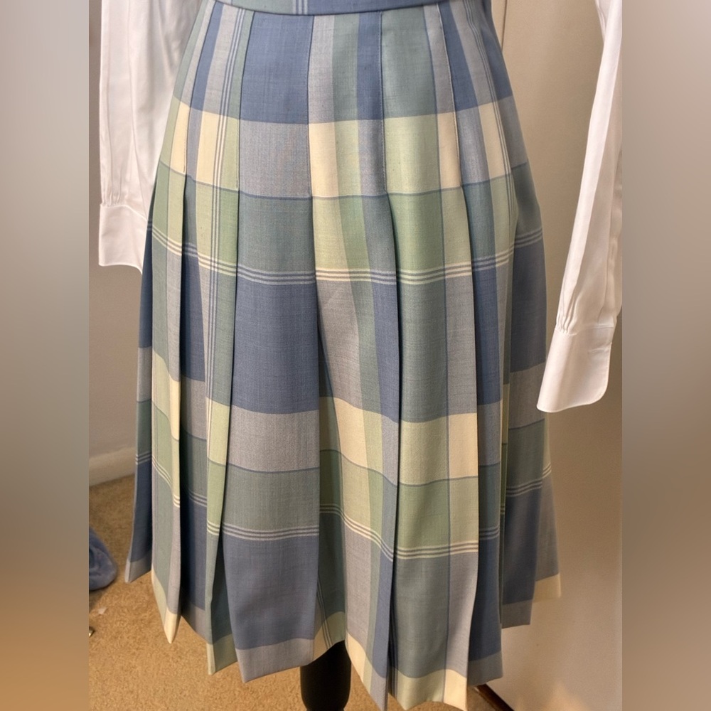 Pendleton Skirt in a Pastel Blue and Green Pleated Plaid Made in the USA - Picture 5 of 15